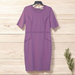 Boden Purple Fitted Ponte Dress Contrast Stitching Plus Size 16/18